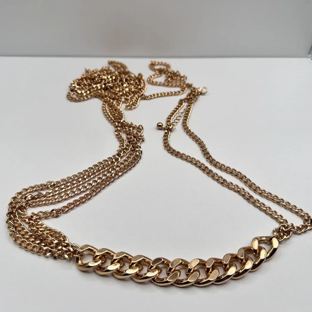 Vintage Y2K Chunky Gold Tone Multi-Layer Belly Chain Statement Belt